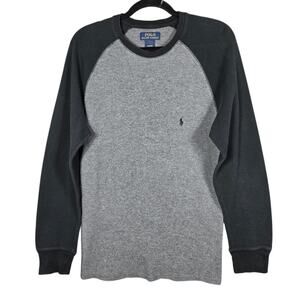 Polo Ralph Lauren Shirt Men Medium Gray Thermal Long Sleeve Raglan Pullover Pony